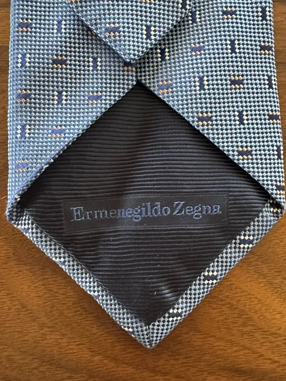 Ermenegildo Zegna Gray Blue Geometric Silk Tie